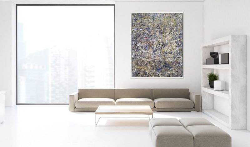 Large abstract canvas in a slim floating frame