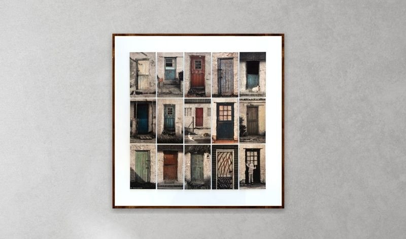 Old window facades print in a thin black frame