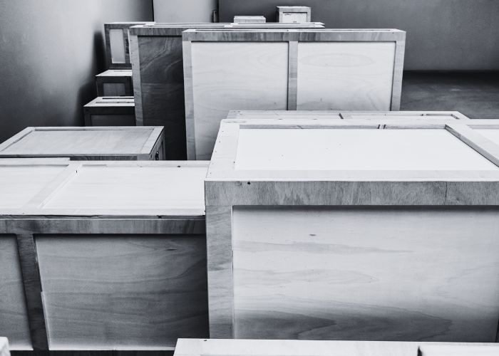 Wooden crates built for shipping framed artworks